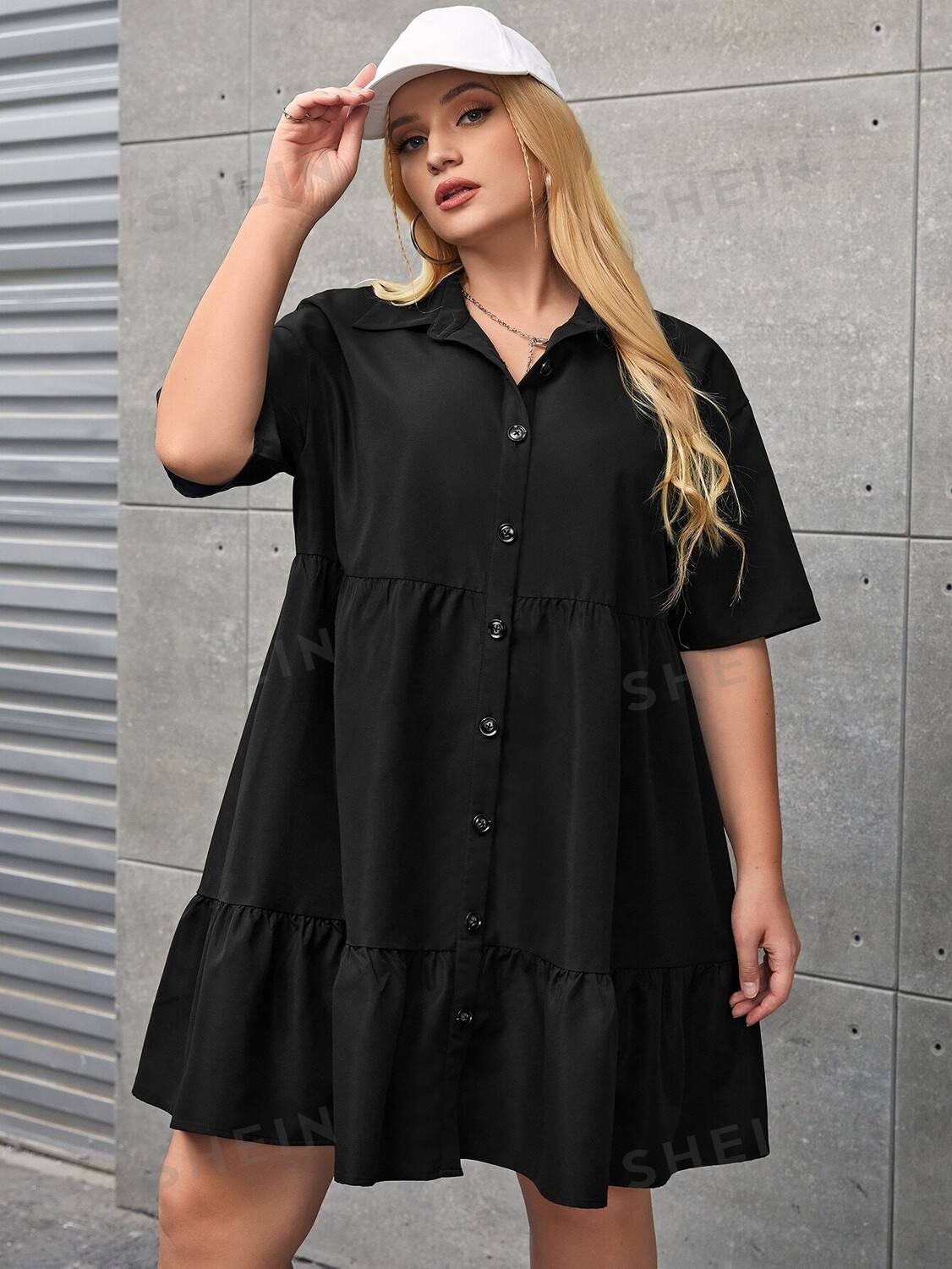 

EZwear Plus Свободное платье с рюшами/рюшами Shein, черный