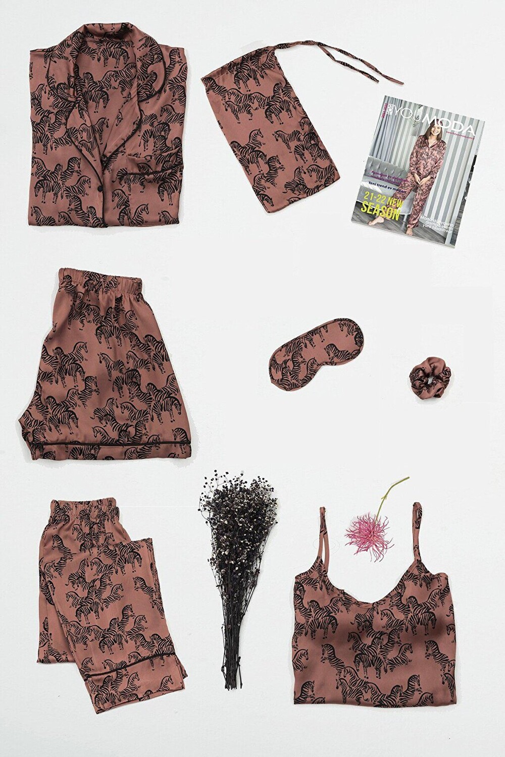

Атласный пижамный комплект «Зебра» из 7 предметов, плитка FOR YOU MODA