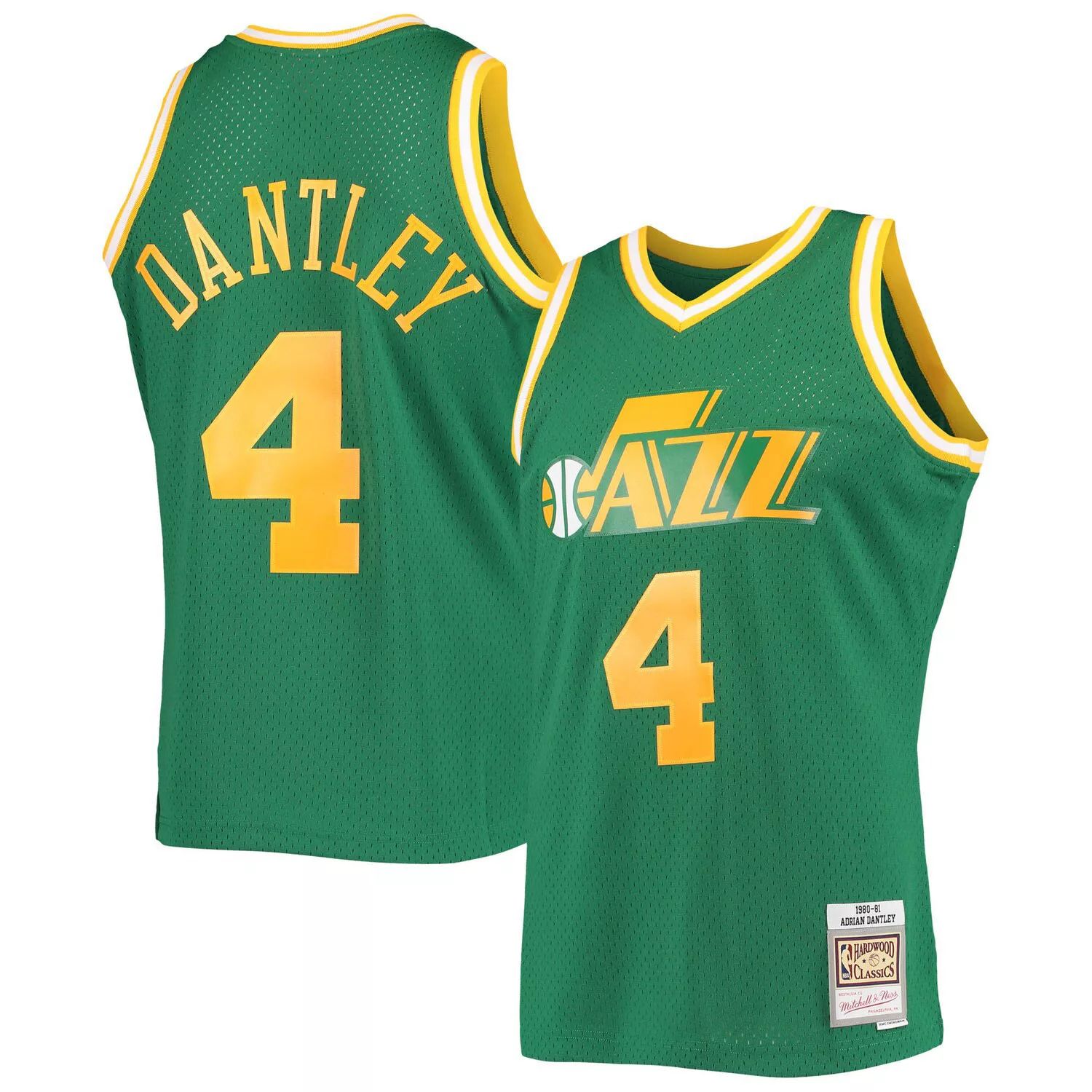 

Мужская майка Mitchell & Ness Adrian Dantley Green Utah Jazz 1980-81 Hardwood Classics Swingman