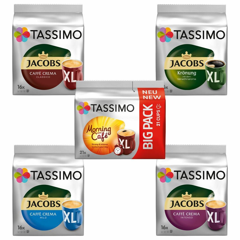 

Пакет Tassimo, порция XL, 5 сортов, Morning Café, Mild Crema Intenso