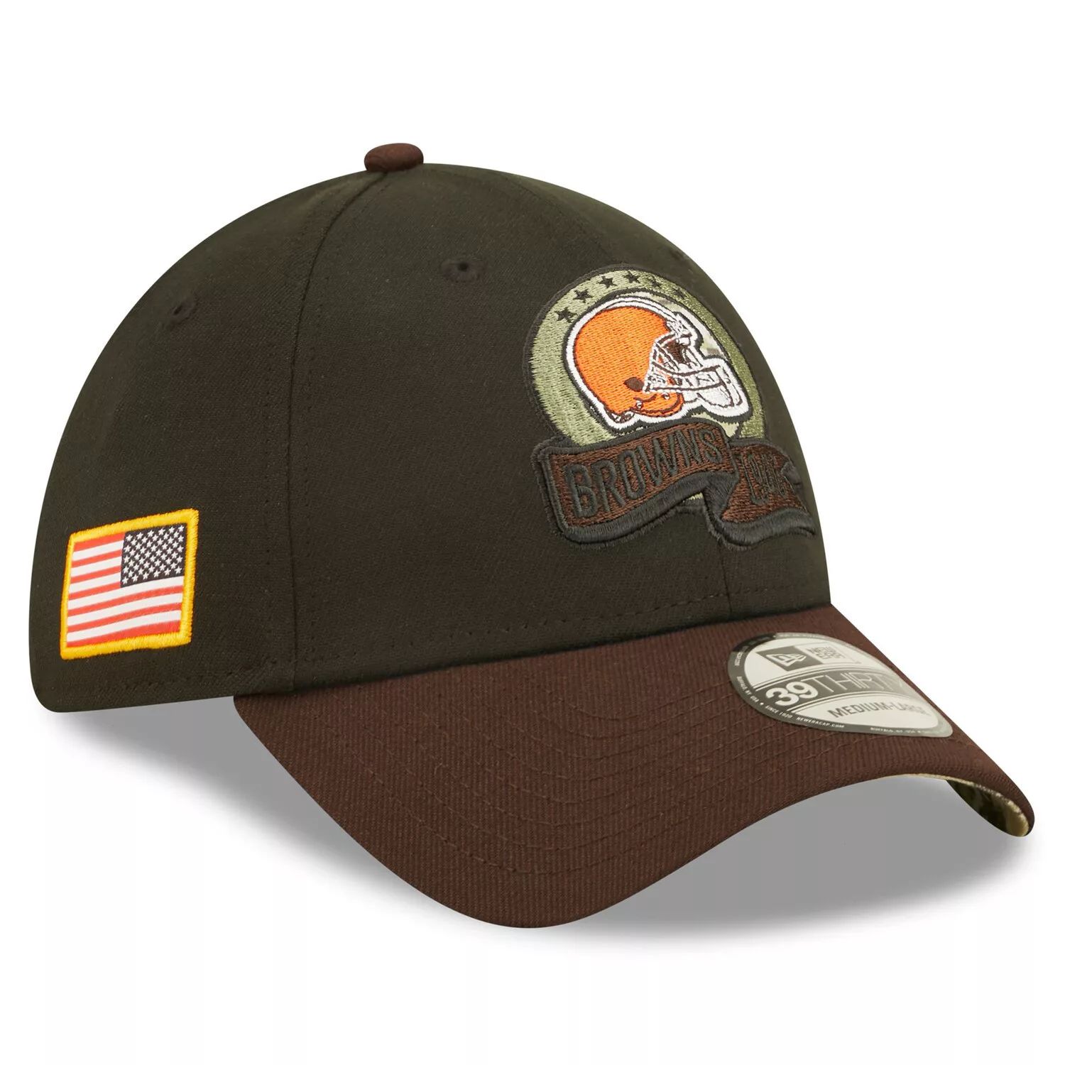 Мужская кепка New Era черно-коричневая Cleveland Browns 2022 Salute To Service 39THIRTY Flex Hat