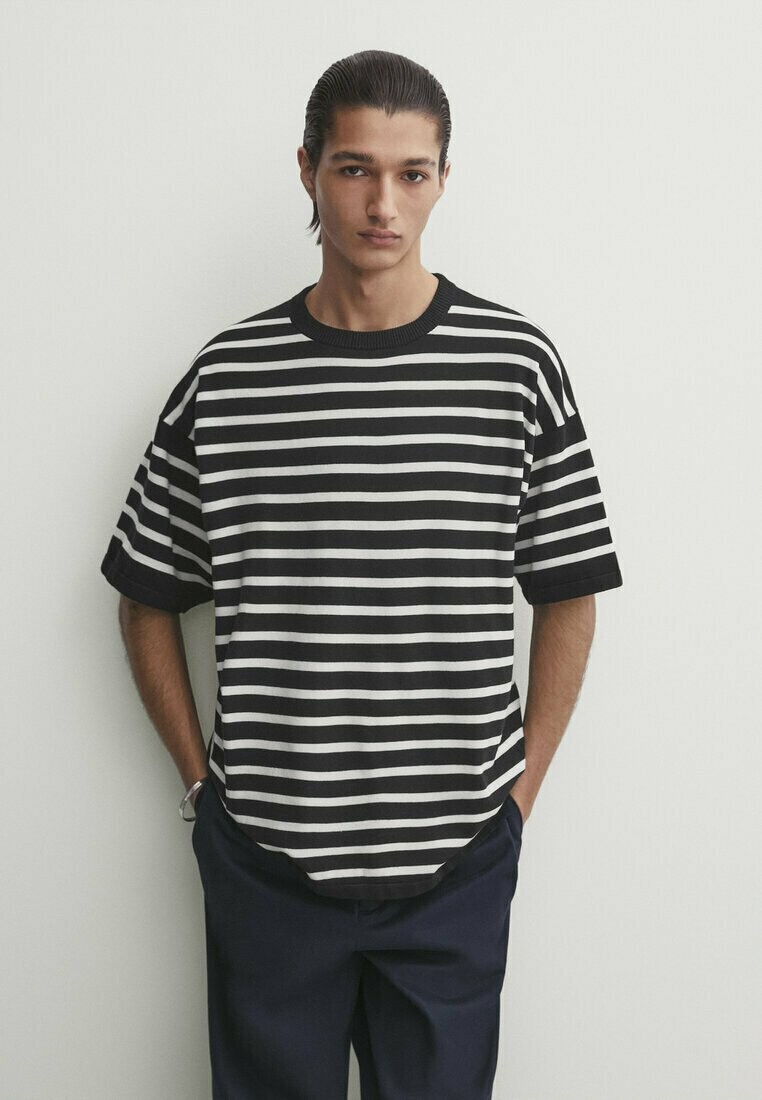 

Футболка с принтом STRIPED Massimo Dutti, цвет mottled dark blue