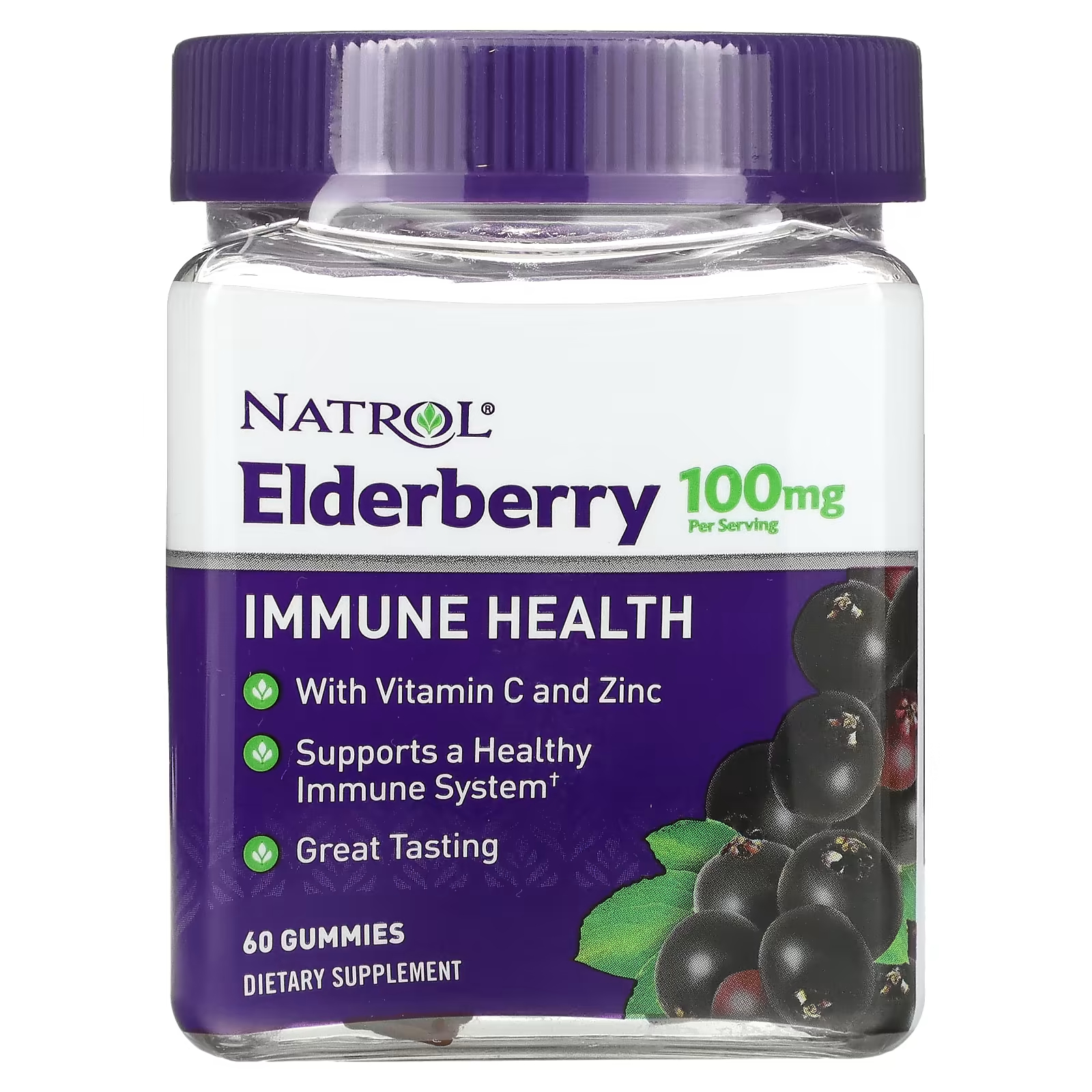 Natrol Elderberry Immune Health 100 мг 60 жевательных конфет (50 мг на жевательную конфету)