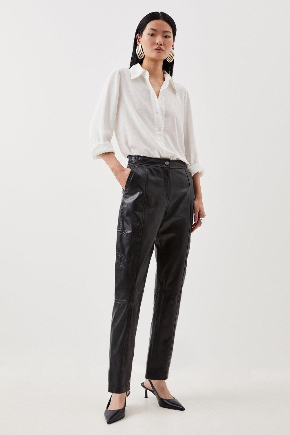 

Кожаные брюки Petite в байкерском стиле Karen Millen, черный