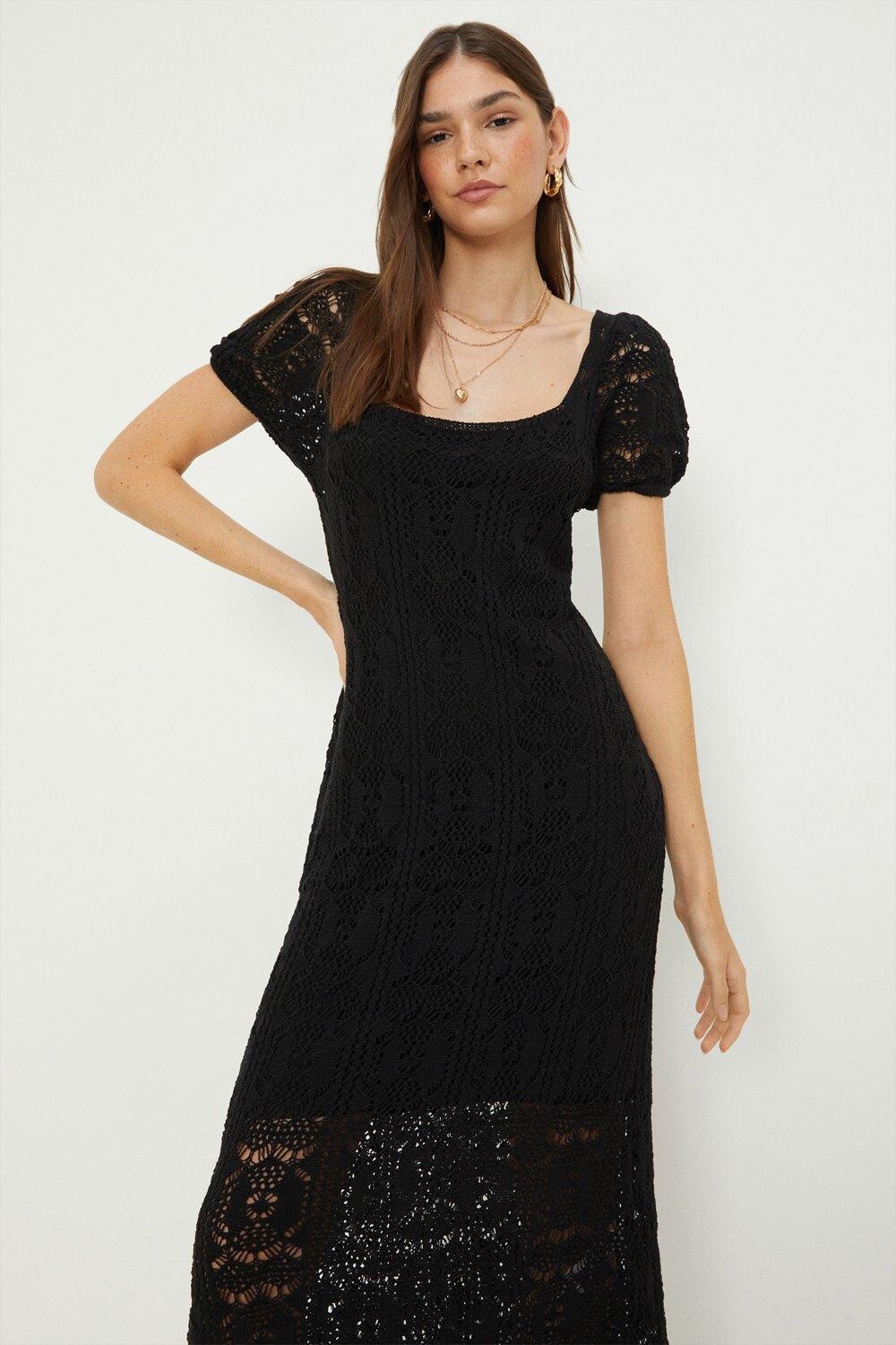 

Платье миди с короткими рукавами крючком Dorothy Perkins, черный