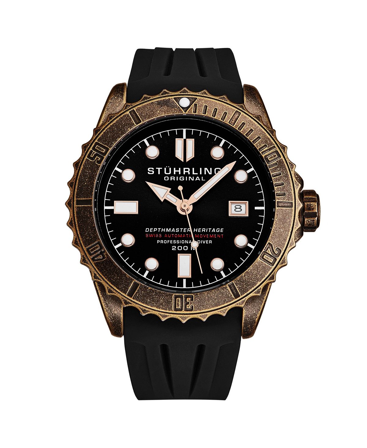 цена Мужские часы Aquadiver, черная резина, черный циферблат, круглые часы 44 мм Stuhrling
