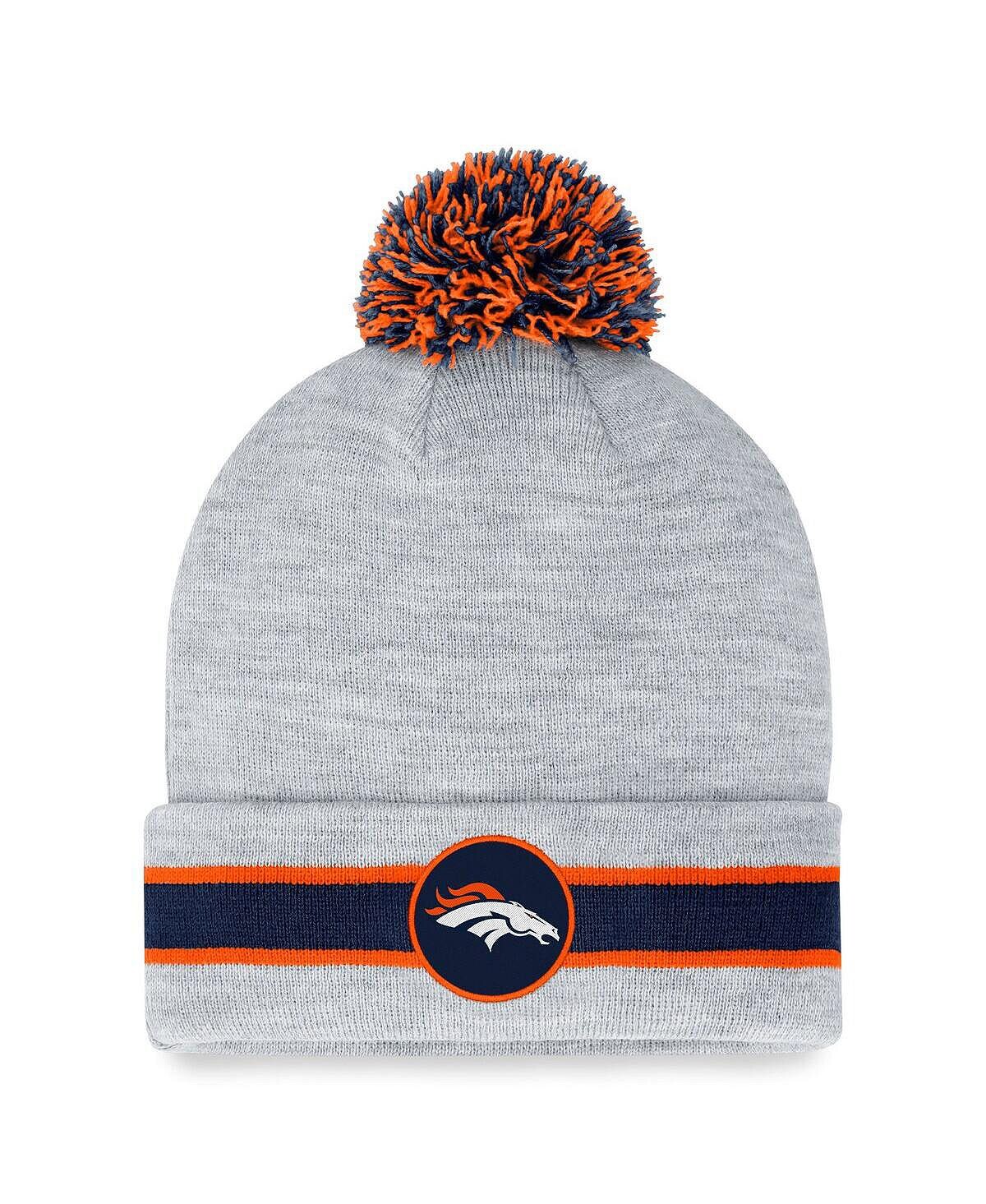 

Мужская фирменная вязаная шапка с манжетами и помпоном Denver Broncos Heather Grey Denver Broncos Fanatics