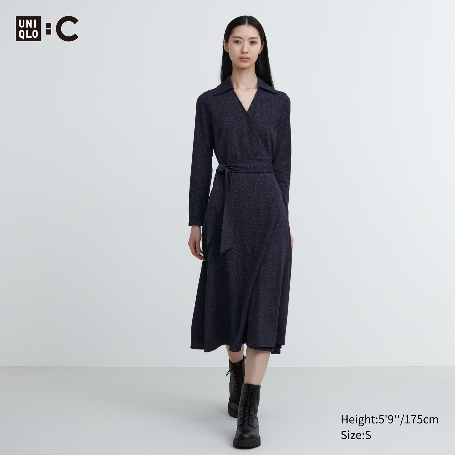

Платье с запахом и длинными рукавами с принтом Uniqlo, темно-синий