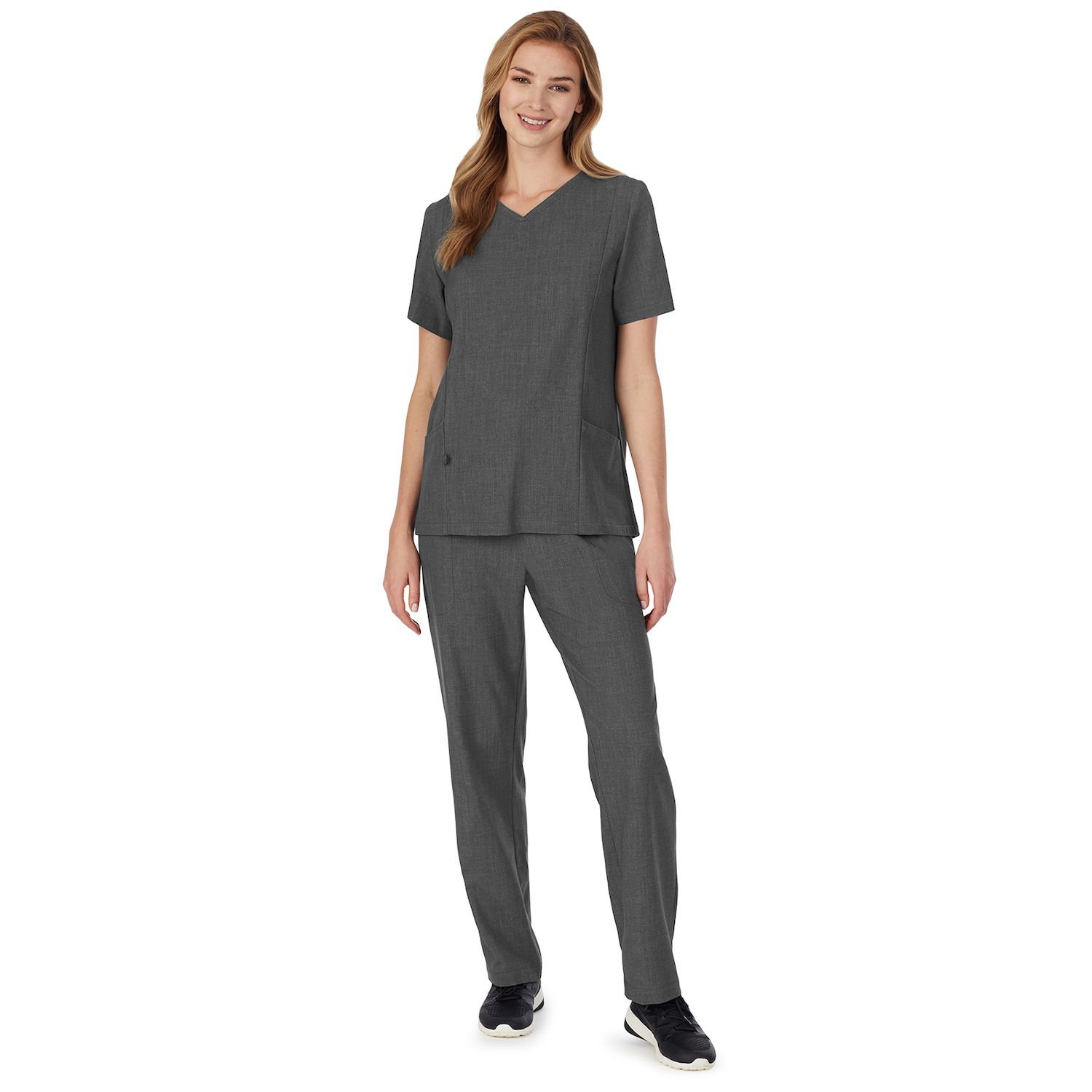 

Топ больших размеров Cuddl Duds Scrubs с V-образным вырезом и карманами Cuddl Duds, белый