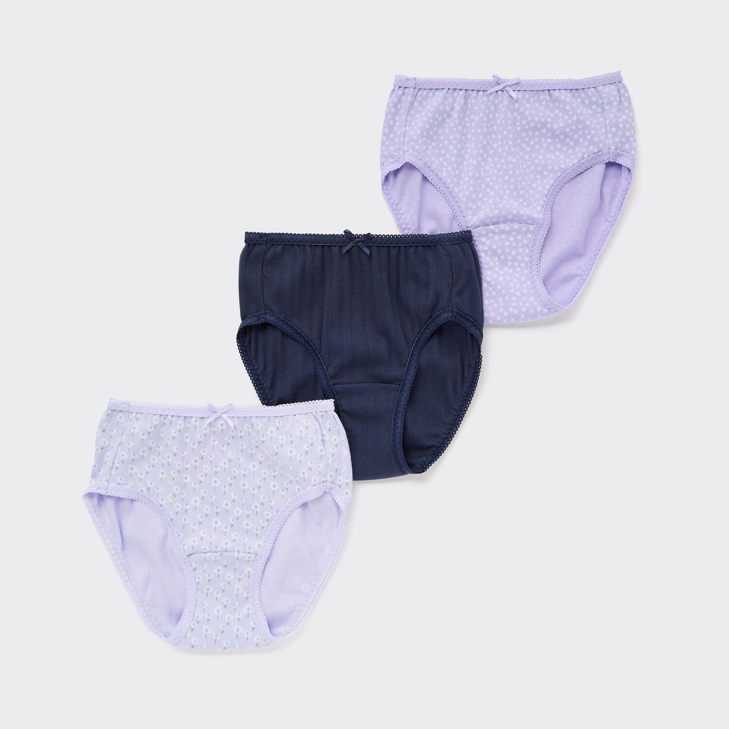 

Хлопковые трусы с цветочным принтом для девочек (три пары) Uniqlo, светло-фиолетовый
