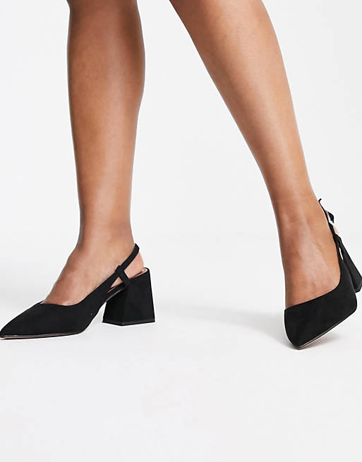 Черные туфли на среднем каблуке с открытой пяткой ASOS DESIGN Wide Fit Sydney черные туфли на каблуке с эластичной пяткой на среднем каблуке toteme