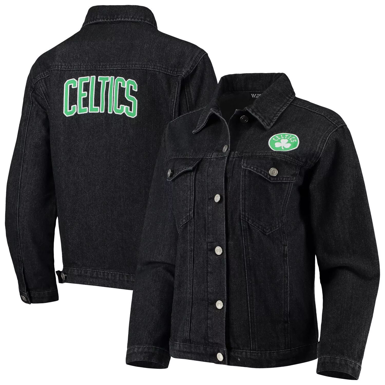 Черная женская джинсовая куртка на пуговицах с нашивкой The Wild Collective Boston Celtics
