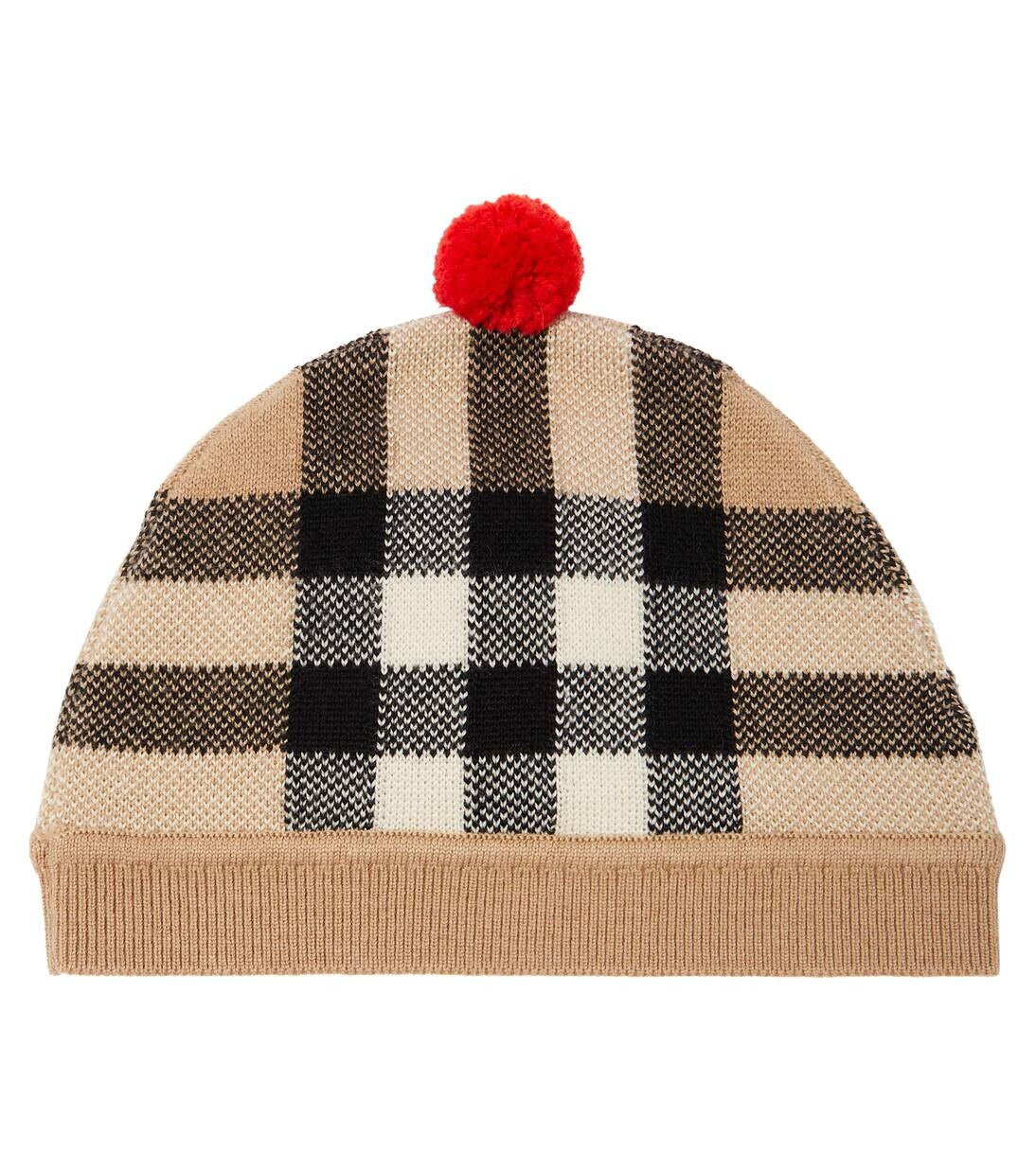 

Шапка бини из шерсти и кашемира в клетку Burberry Kids, цвет archive beige ip chk