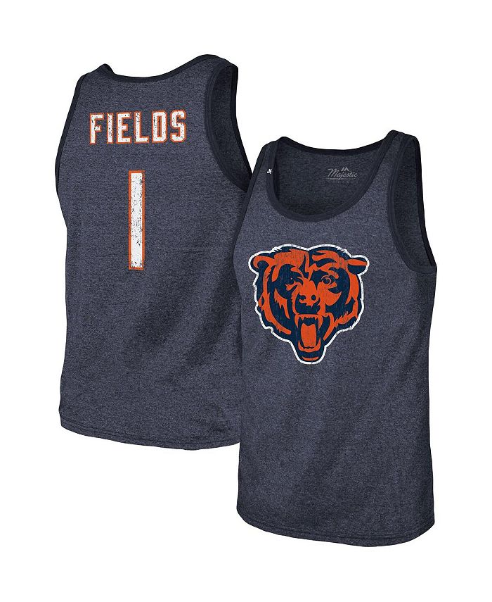 

Мужские нитки Justin Fields Heathered Navy Chicago Bears Имя и номер игрока Майка Tri-Blend Majestic, синий