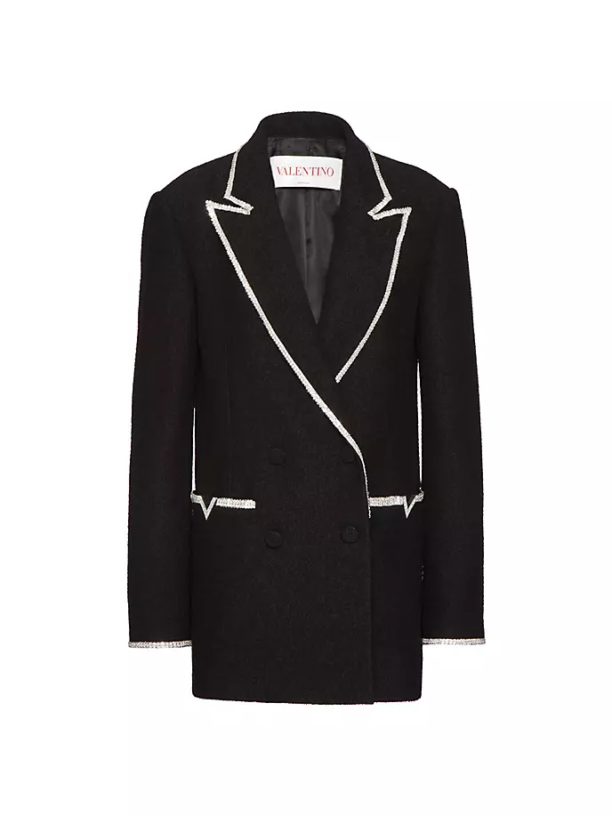 Твидовый пиджак из легкой шерсти с вышивкой Valentino Garavani, черный