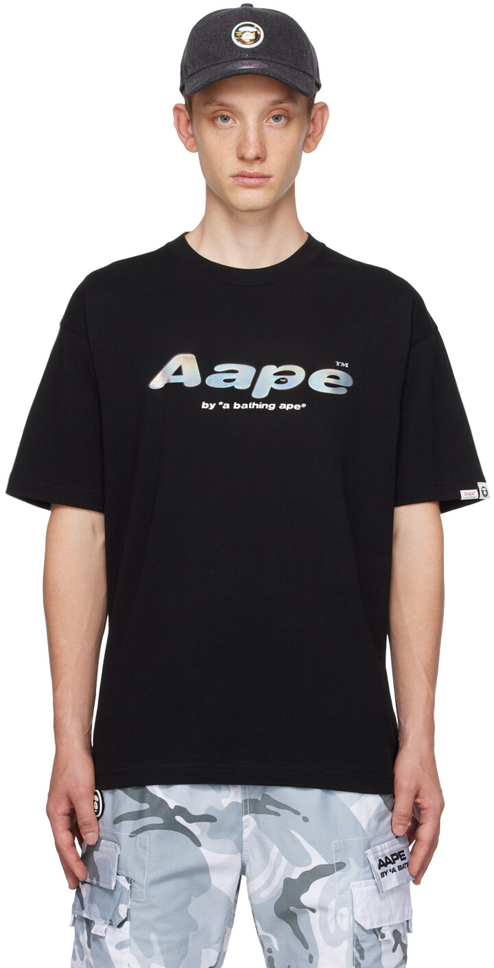 

Черная футболка с принтом AAPE by A Bathing Ape, Черный