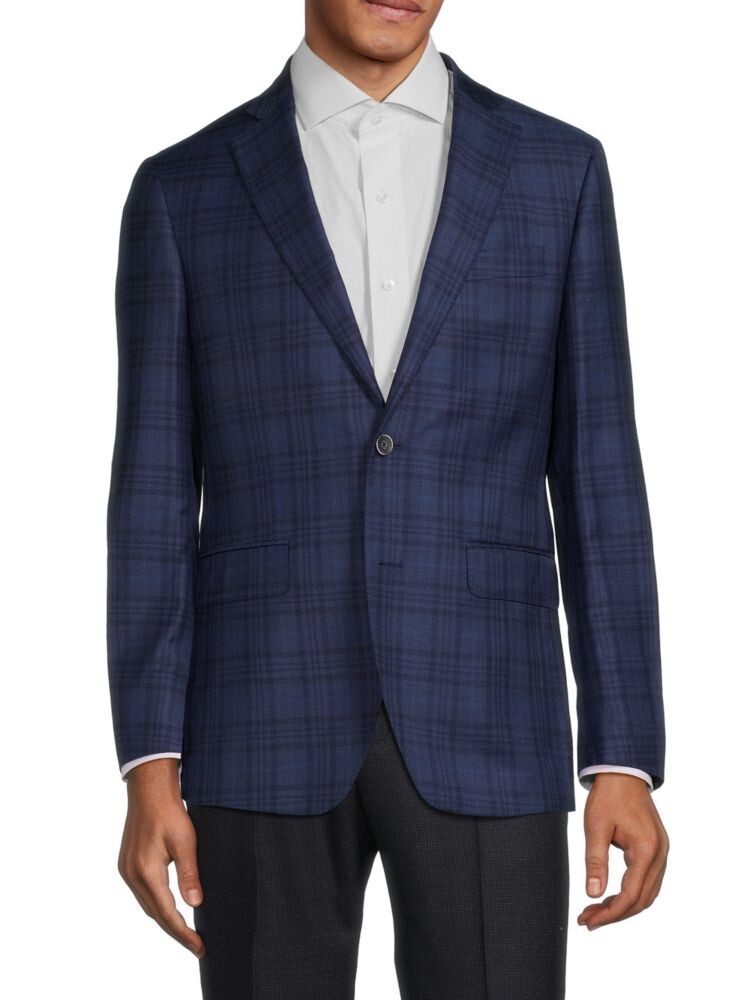 

Спортивное пальто Modern Fit в клетку из смесовой шерсти Saks Fifth Avenue, темно-синий