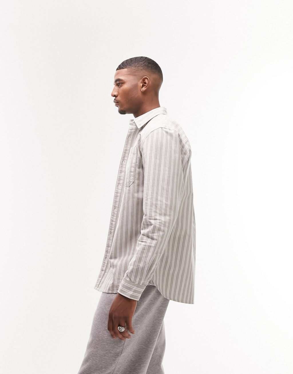 

Оксфордская рубашка в полоску цвета хаки Topman