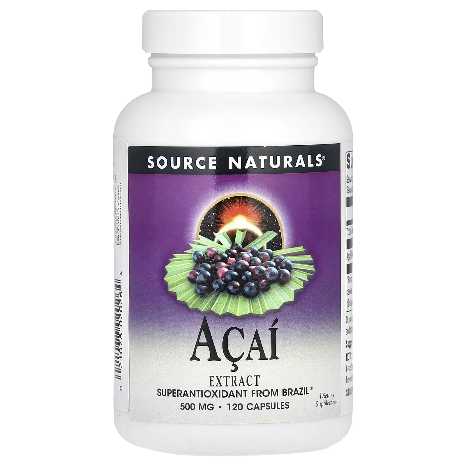 Экстракт асаи Source Naturals 500 мг, 120 капсул source naturals nko neptune krill oil 500 мг 120 капсул