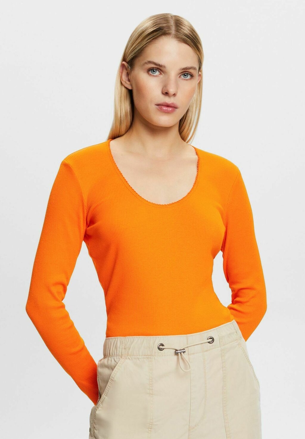 

Футболка с длинным рукавом Esprit, золотисто-оранжевая, Оранжевый