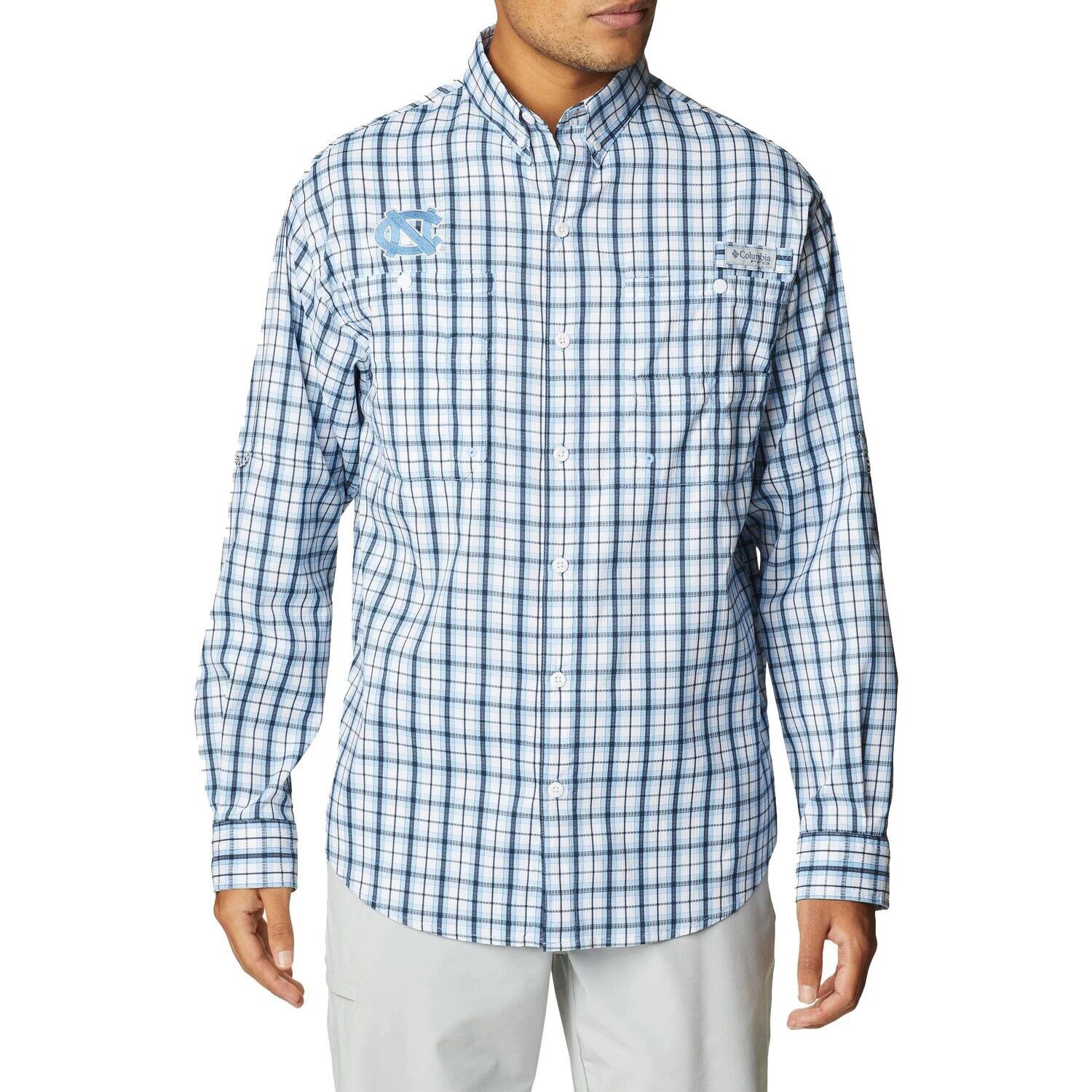 

Мужская рубашка на пуговицах с длинным рукавом Columbia Navy North Carolina Tar Heels Super Tamiami Omni-Wick