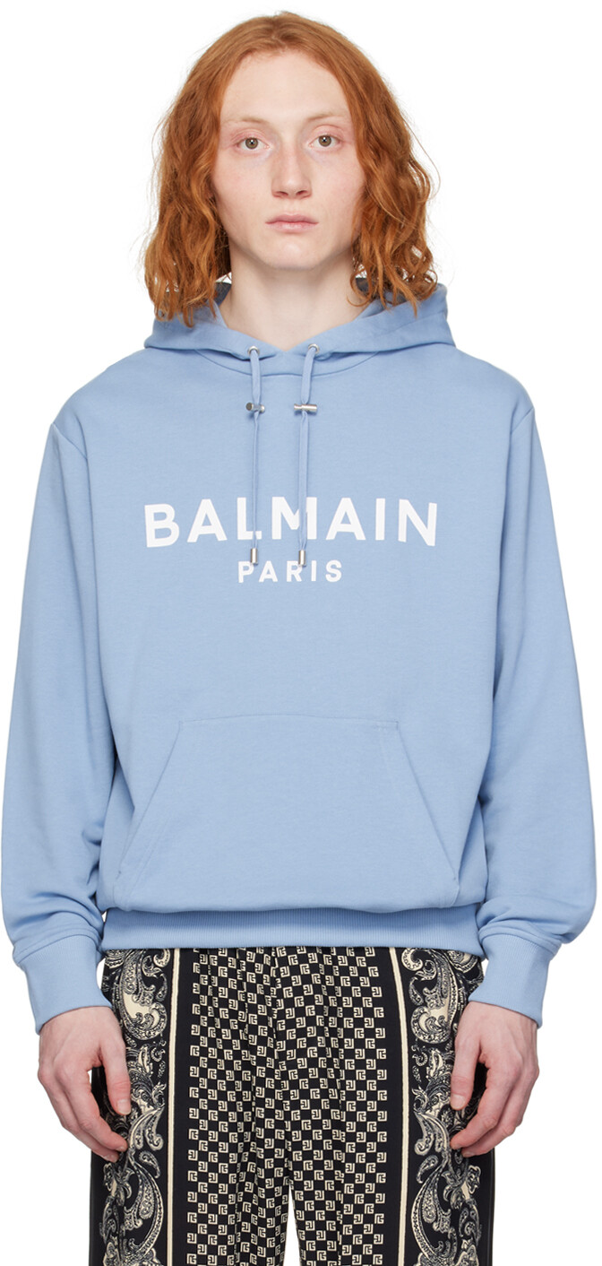 

Синий худи с принтом Balmain