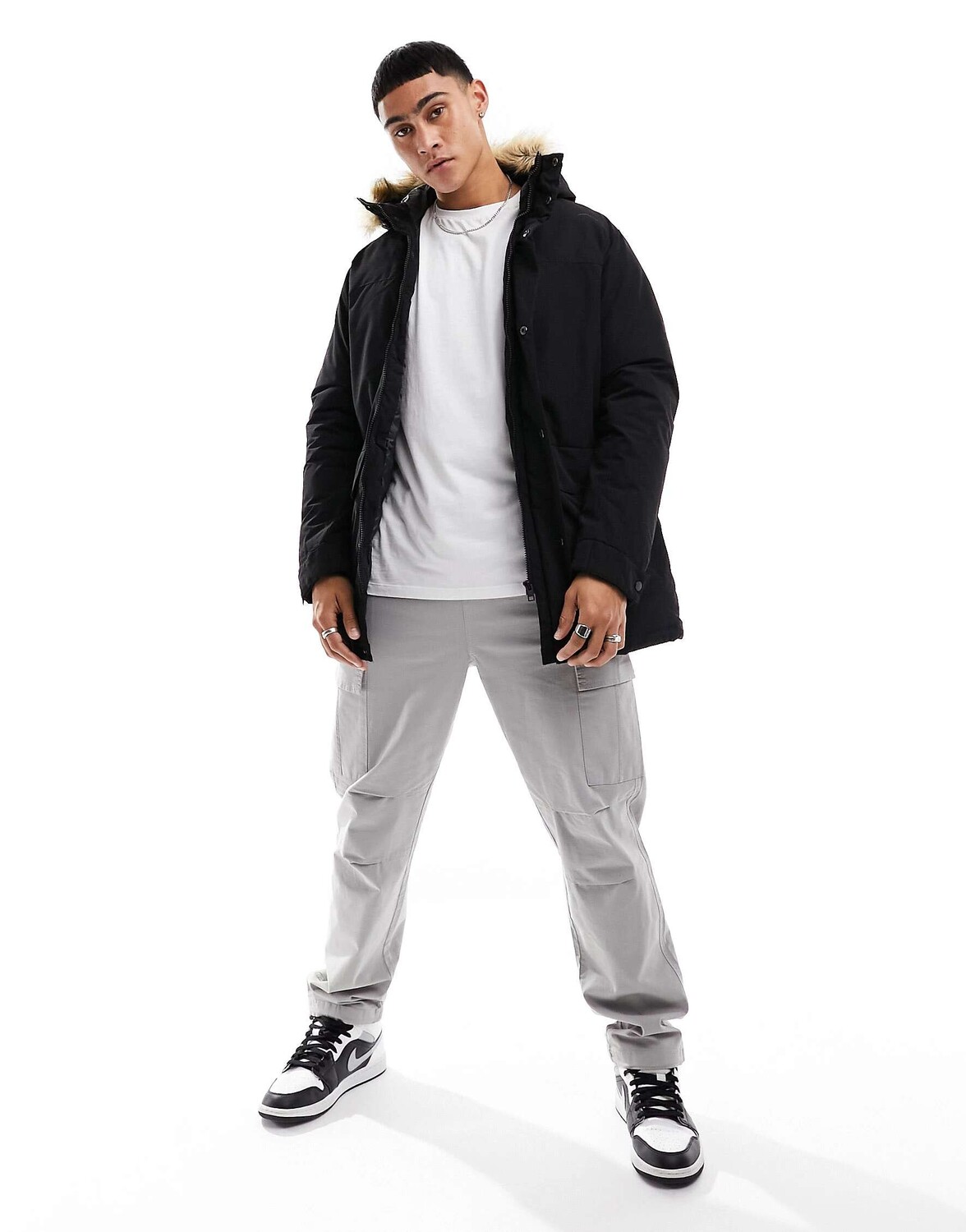 

Черная парка Jack & Jones с капюшоном из искусственного меха, Черный