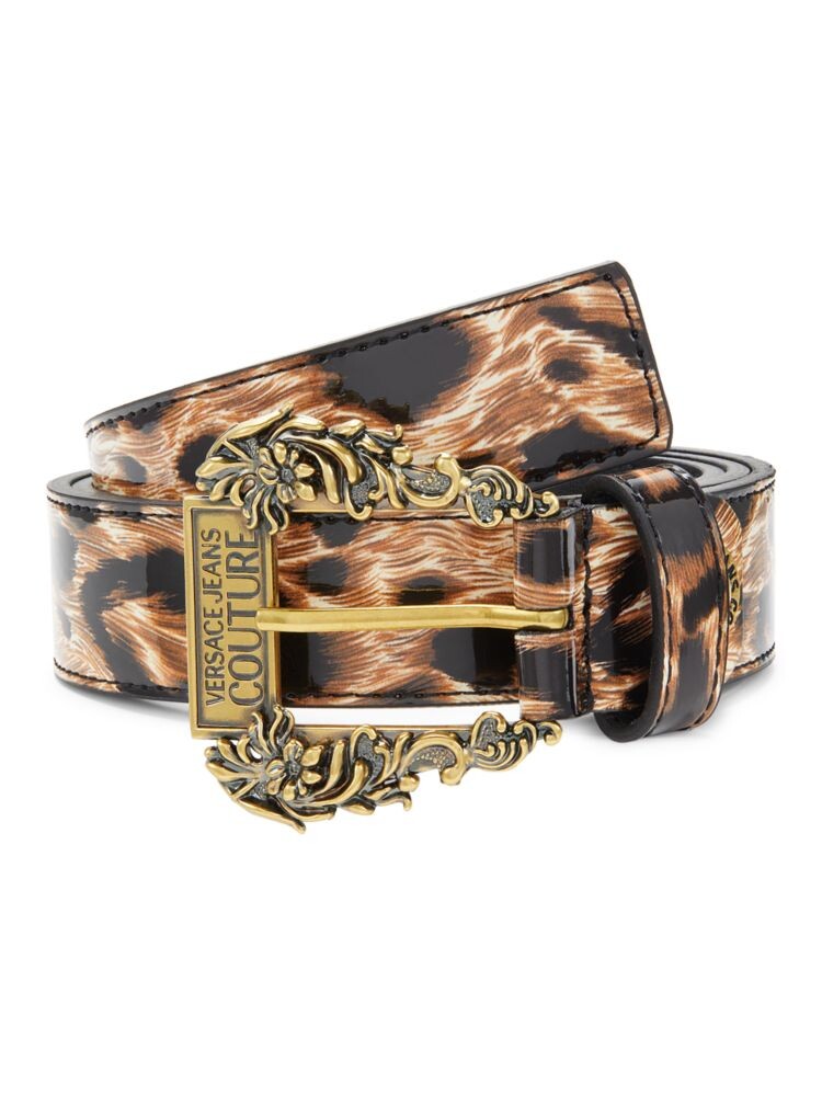 

Ремень на кожаной подкладке с принтом логотипа Versace, цвет Beige Black