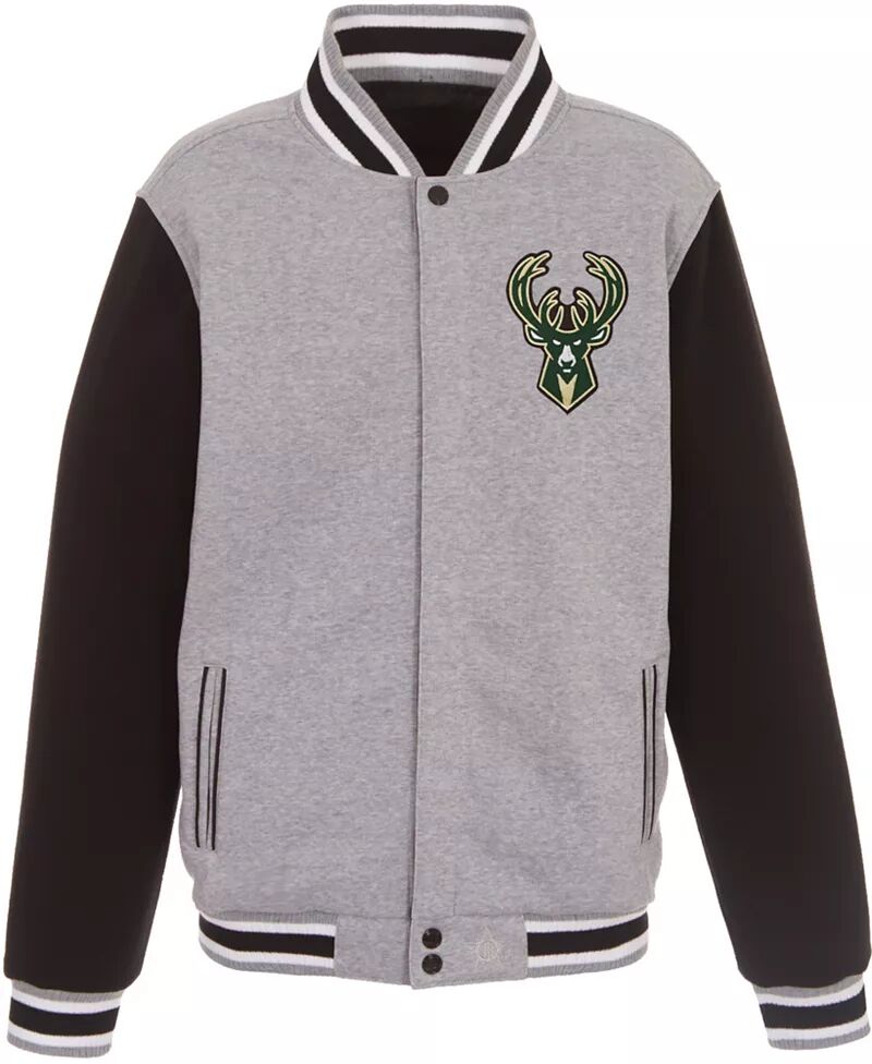 цена Мужская серая двусторонняя флисовая куртка Jh Design Milwaukee Bucks