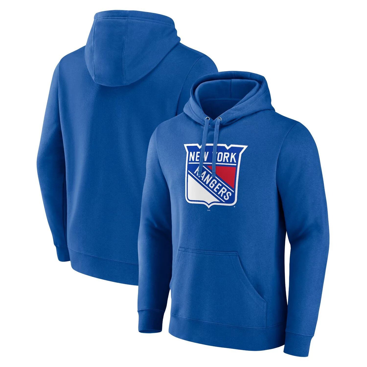 

Мужской синий пуловер с капюшоном с логотипом New York Rangers Primary Fanatics