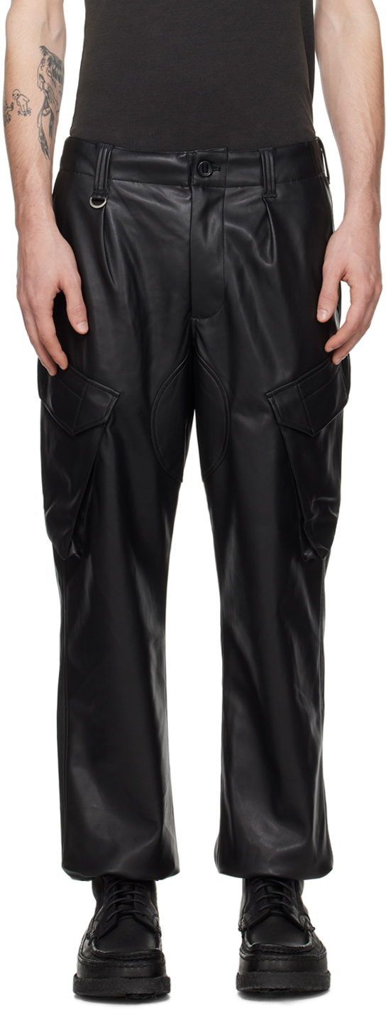 Черные брюки-карго из экологически чистой искусственной кожи Sophnet.