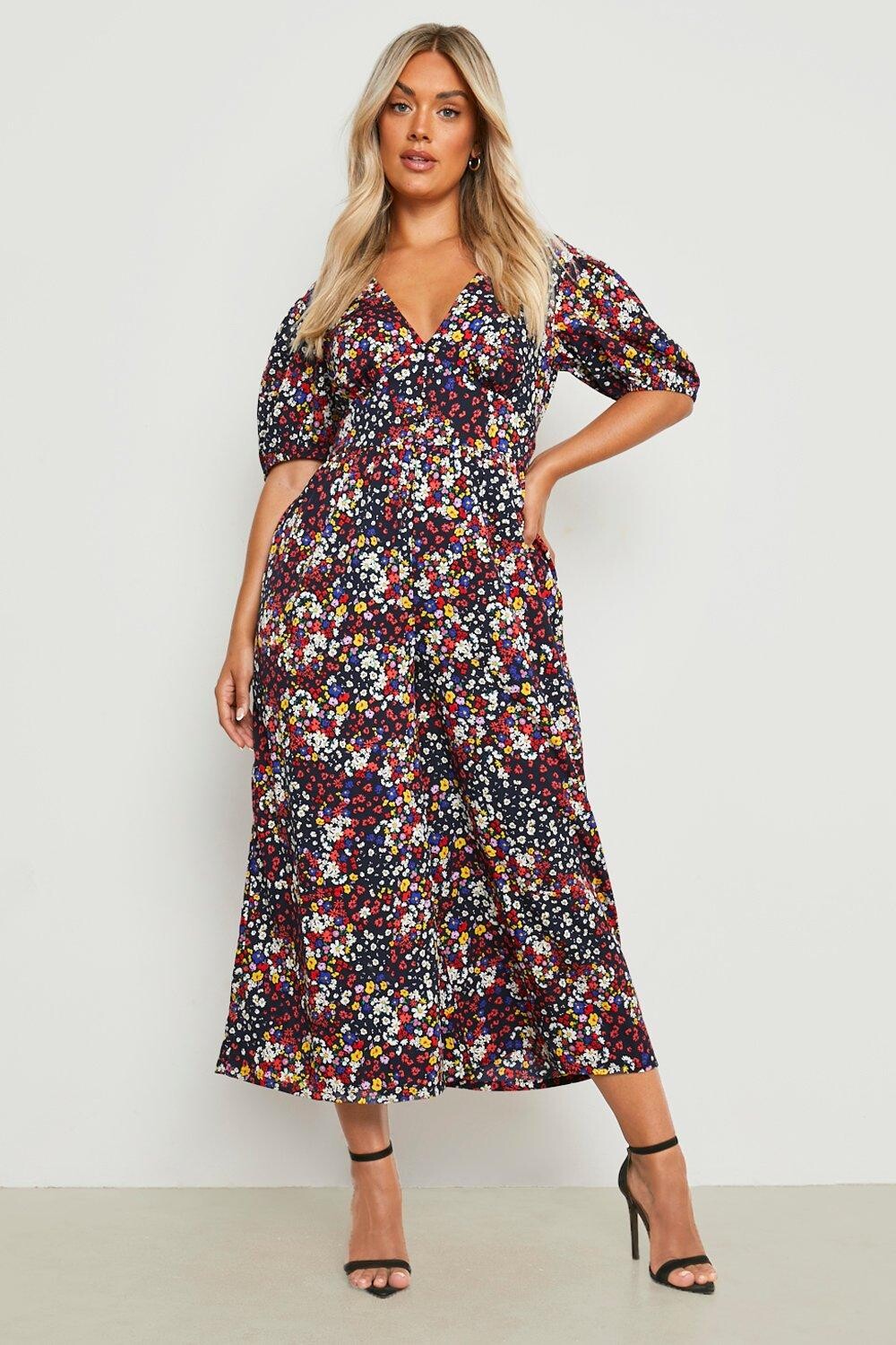 

Комбинезон с ткаными цветочными рукавами plus Boohoo, черный