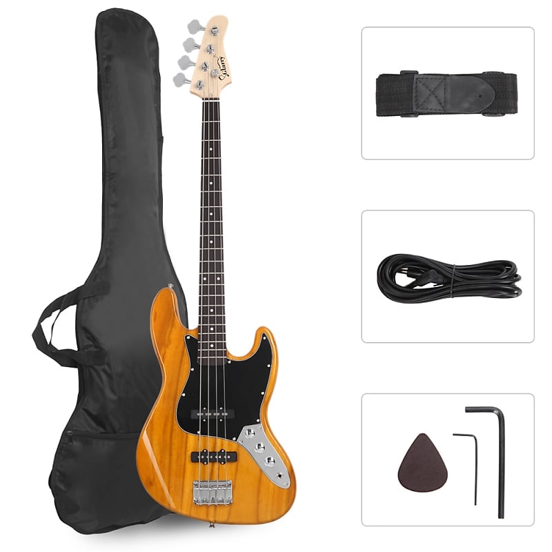 Басс гитара （Accept Offers）Glarry GJazz Electric Bass Guitar Black pickguard Transparent Yellow offers