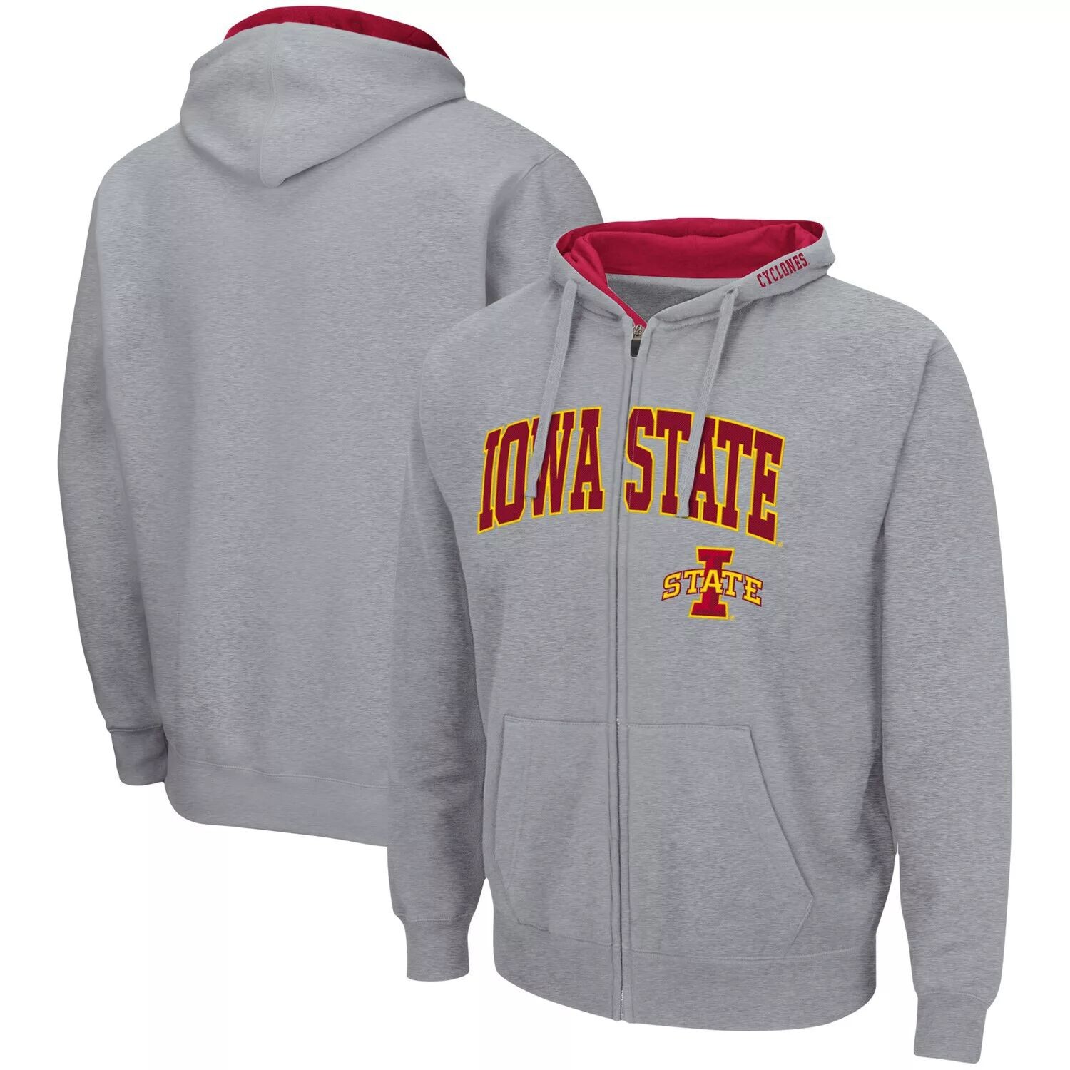 

Мужская толстовка с молнией во всю длину серого цвета Iowa State Cyclones Arch & Logo 3.0 Colosseum, Серый