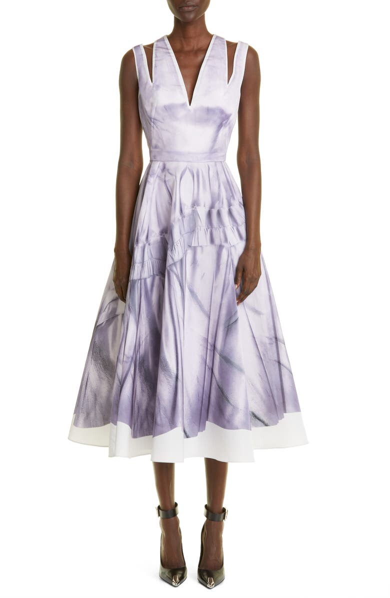 

Платье миди без рукавов с оборками Trompe lOeil ALEXANDER MCQUEEN