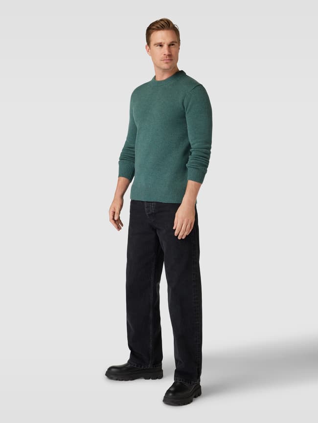 Вязаный свитер с круглым вырезом модель ГЕМО Minimum, зеленый