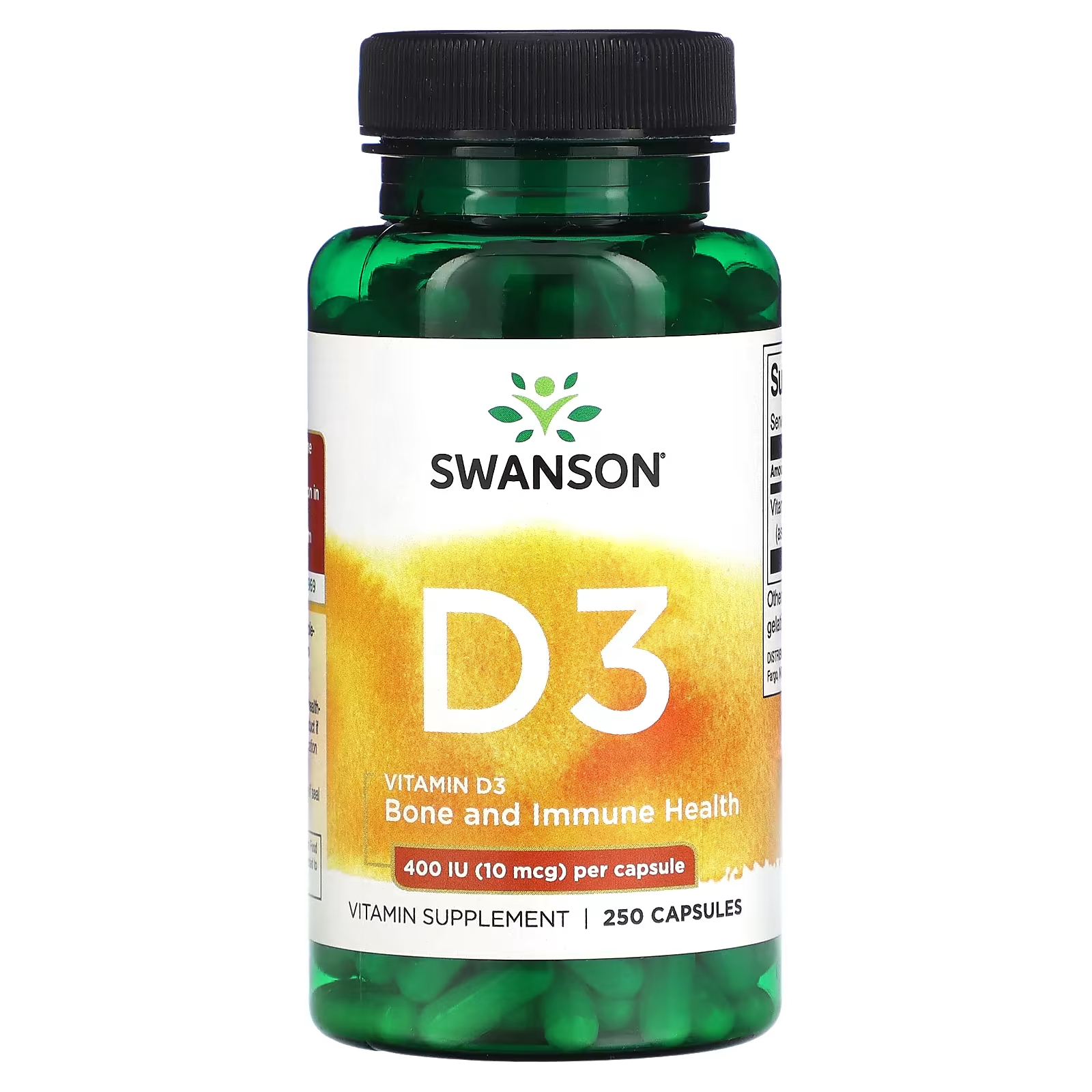Витамин D3 Swanson 400 МЕ 10 мкг, 250 капсул