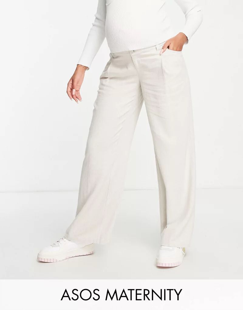 Светло-бежевые широкие брюки с льняным наполнением ASOS Maternity