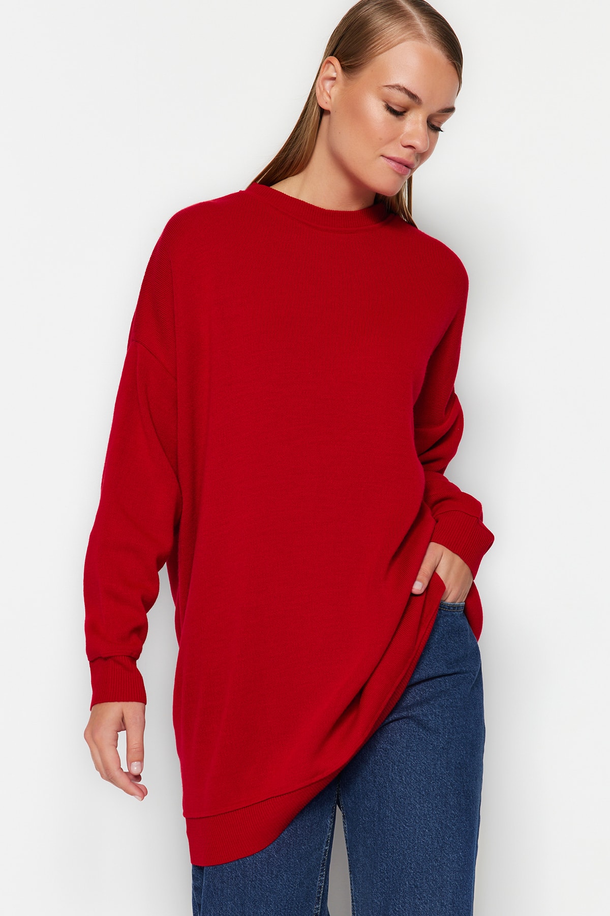 Красный вязаный свитер Trendyol Modest черный вязаный свитер trendyol modest