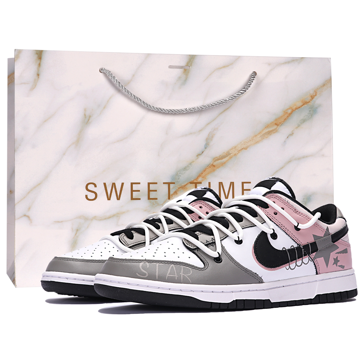 

Кроссовки Nike Dunk Skateboarding Shoes Women's Low-top Pink/white, белый