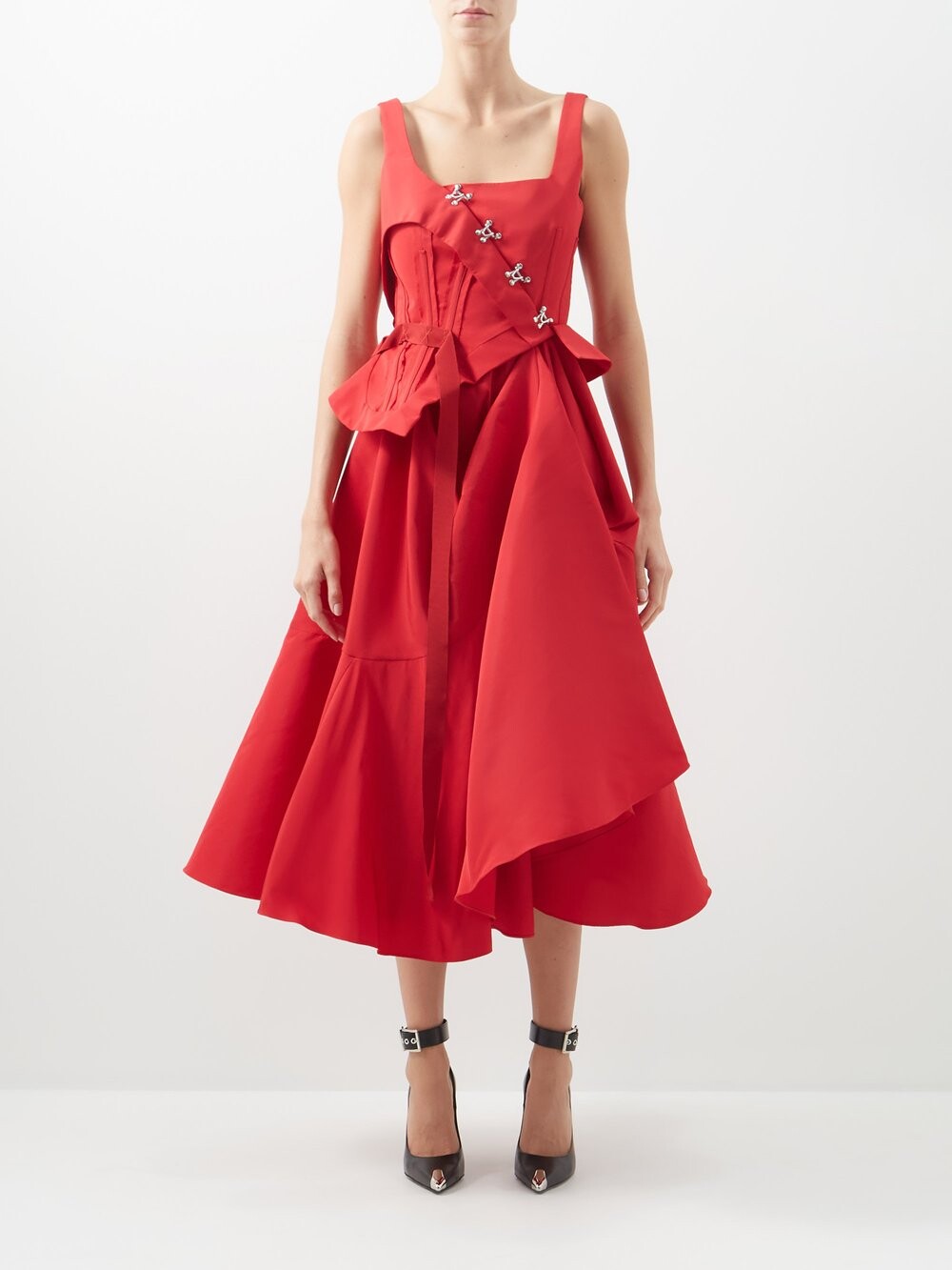 

Асимметричное платье-бюстье с люверсами Alexander McQueen, красный