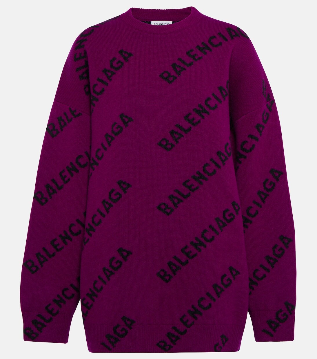 

Шерстяной свитер вязки интарсия с логотипом Balenciaga, фиолетовый