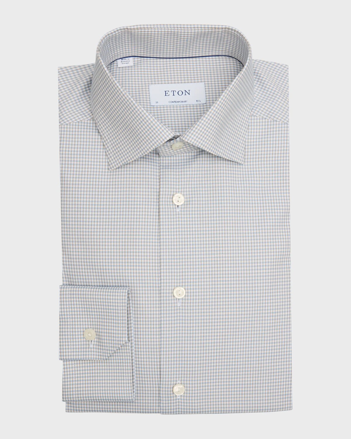 

Мужская классическая рубашка в микроклетку Signature Eton, цвет Offwhite/Brown