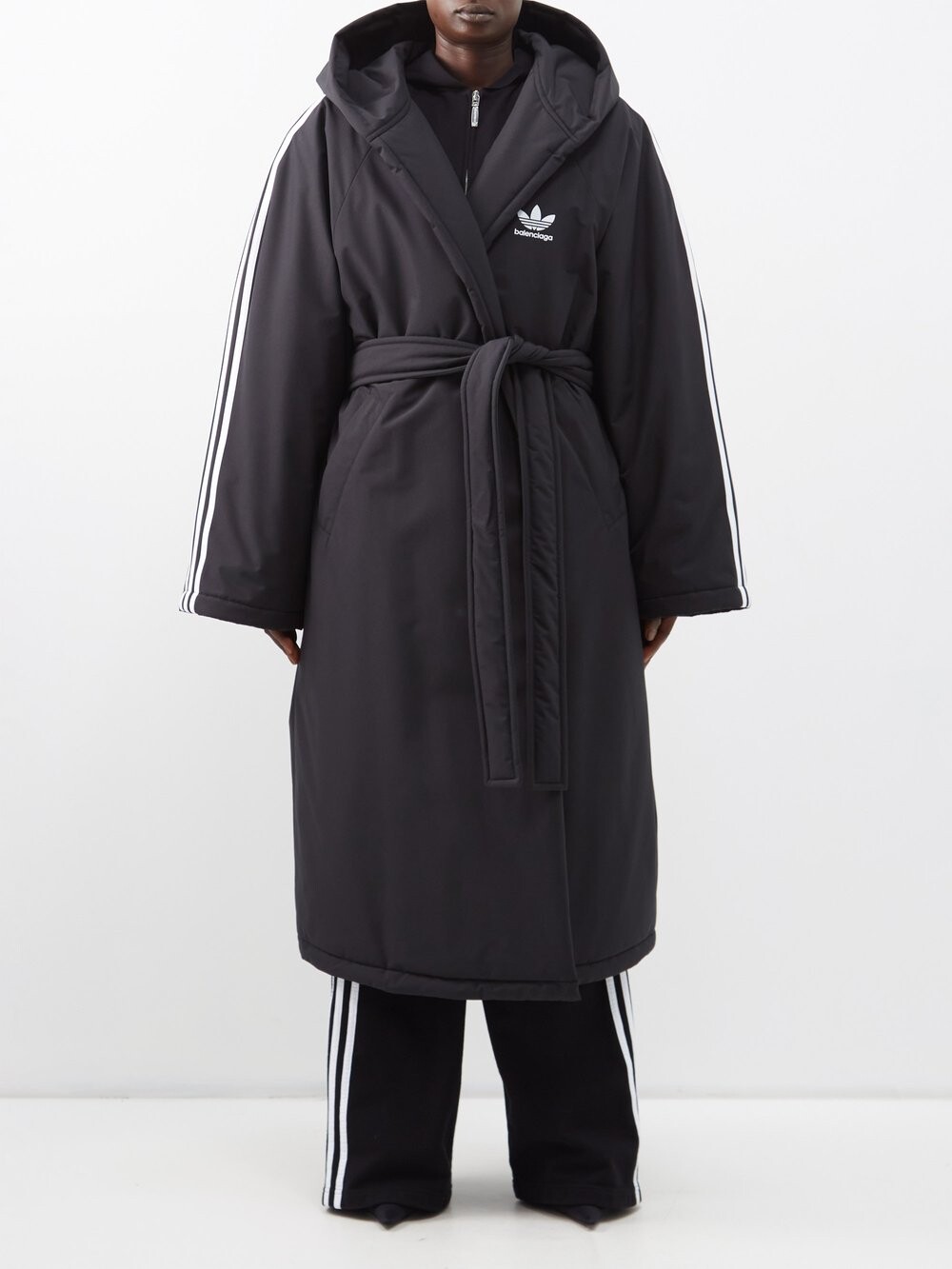 

Утепленное пальто adidas с капюшоном и запахом спереди Balenciaga, черный