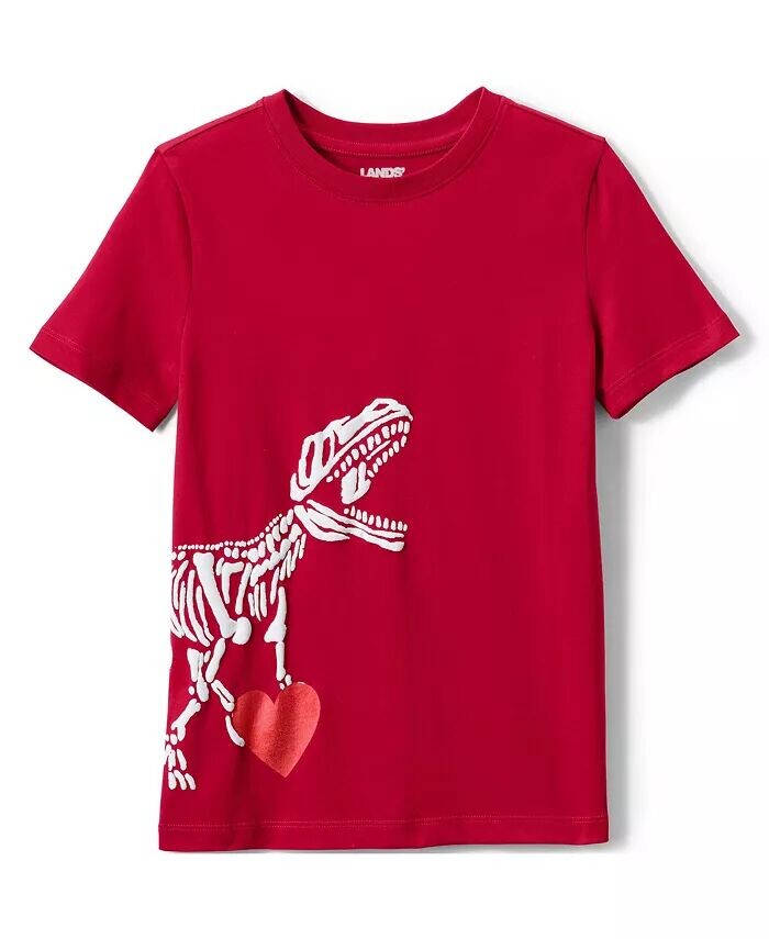 

Футболка с короткими рукавами и рисунком для девочек Lands' End, цвет Valentine t rex