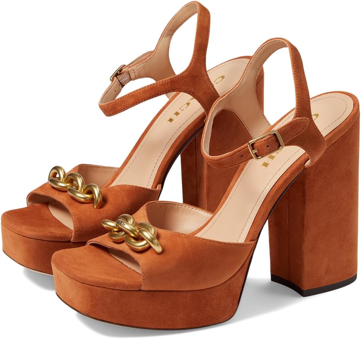 

Босоножки Nicolette Suede Sandal COACH, цвет Burnished Amber