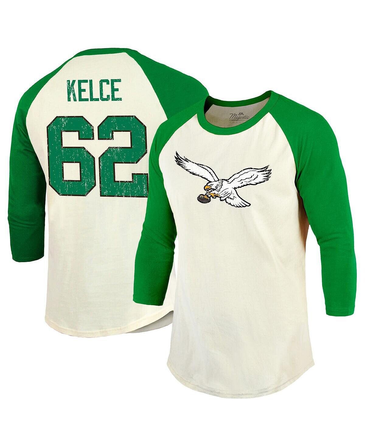 

Мужские нитки Jason Kelce Cream, Kelly Green Philadelphia Eagles Альтернативное имя и номер игрока Футболка реглан с рукавами 3/4 Majestic