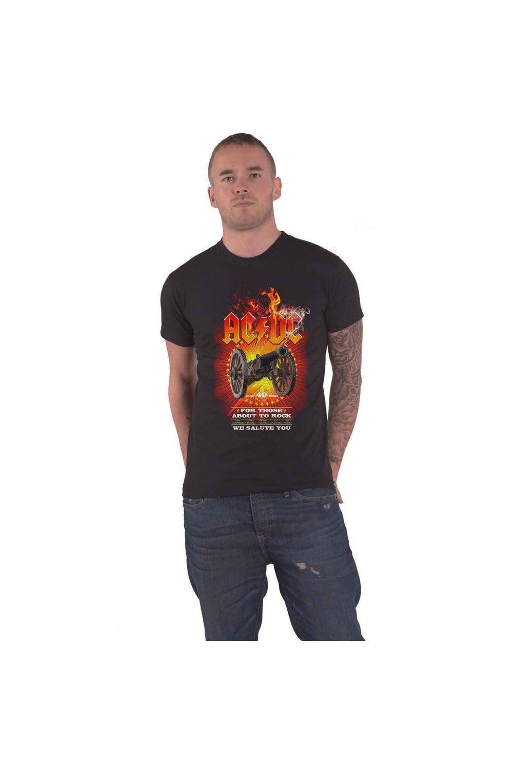 Хлопковая футболка 40th Flames для тех, кто собирается зажигать AC/DC, черный трафаретная печать по ткани