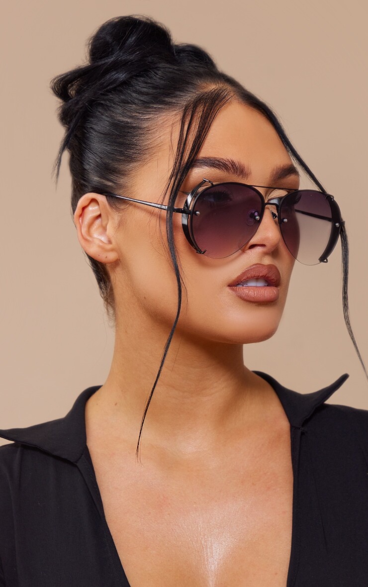 

PrettyLittleThing Черные солнцезащитные очки-авиаторы с толстыми боковыми сторонами