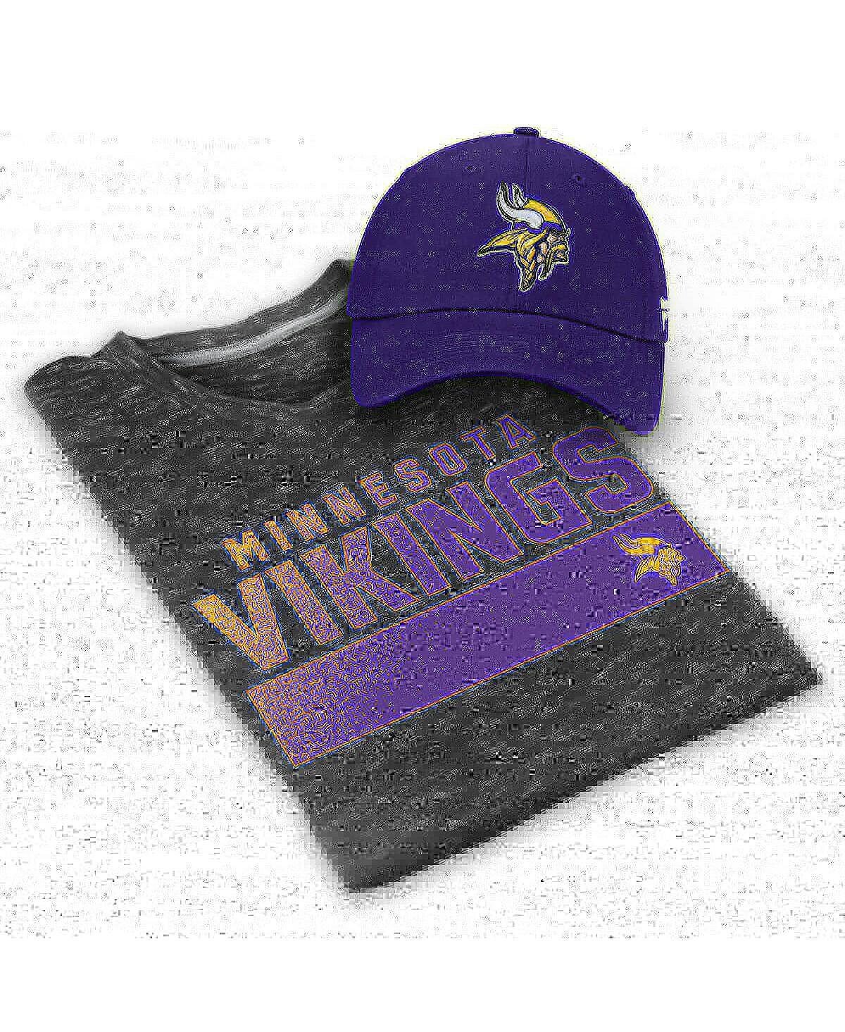 

Мужской комплект из фирменной серо-фиолетовой футболки с логотипом Minnesota Vikings и регулируемой шляпы Fanatics